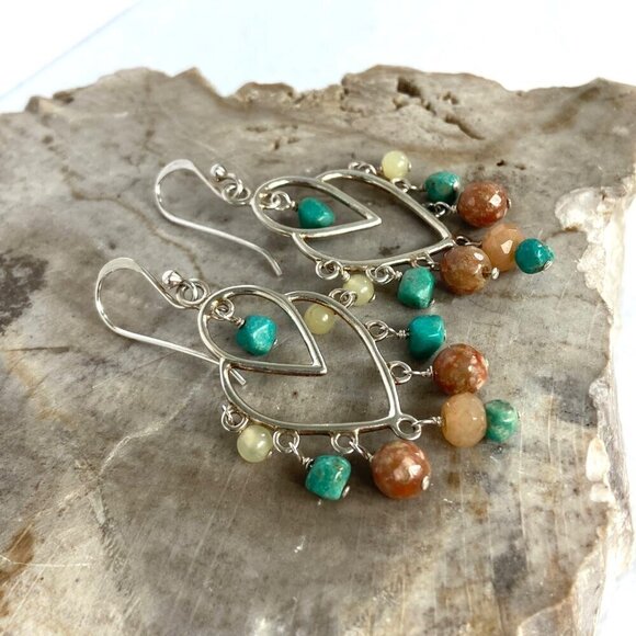 BARSE Sterling Silver 925 Turquoise Jasper Tiered Chandelier Dangle Earrings - Picture 5 of 16
